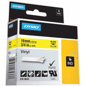 Dymo Tape Rhino 19 mm x 5,5 m vinyl Sort / Gul