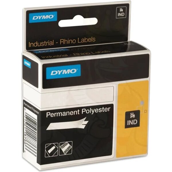 DYMO Rhino Tape 6 mm x 5,5m, permanent polyester Sort på hvid