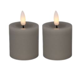 LED mini bloklys, 4,8x5 cm, grå, 2 stk m. timer