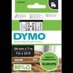 DYMO D1 labeltape 24mm, sort på hvid