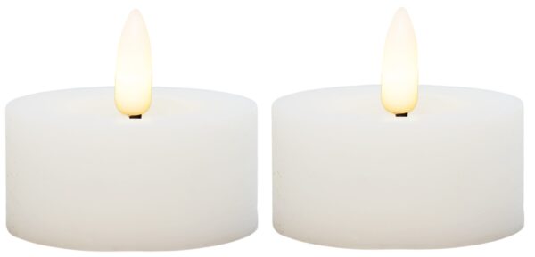 LED fyrfadslys (store) i stearin, hvid, 2 stk - perfekt til hyggelige stunder