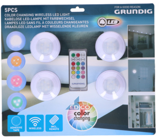 Grundig LED spot - trådløs, 4 stk. inkl. Fjernbetjening