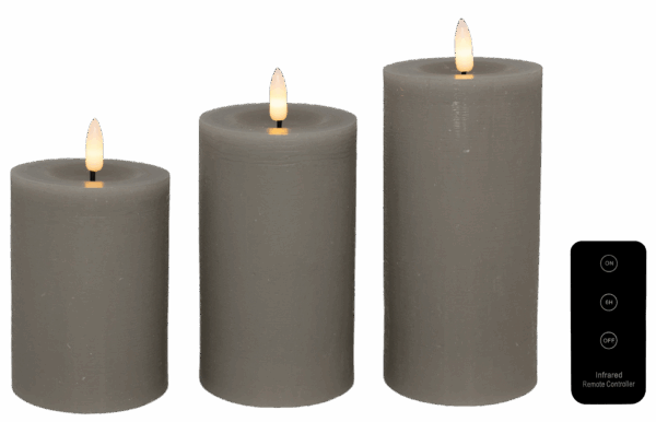 LED bloklys, grå, 3 pak inkl. fjernbetjening