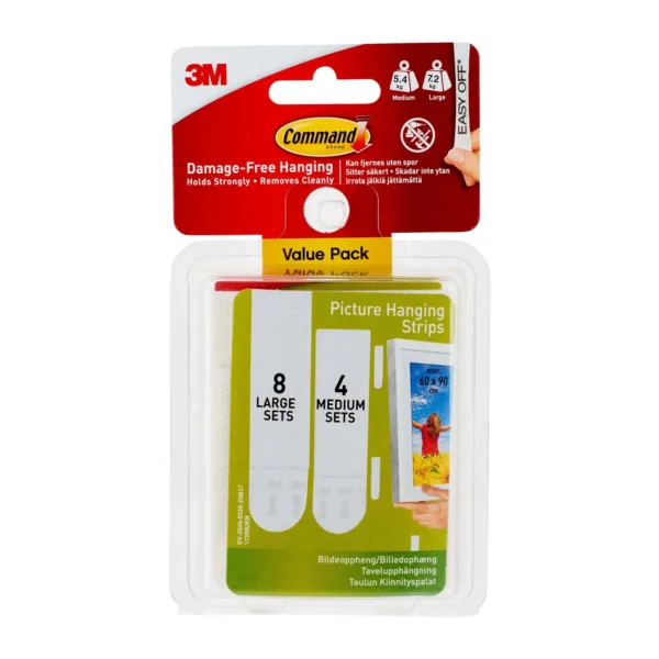 3M Command Klæbestrips til Billedophæng Value Pack - Hvid (4 mellem, 8 store)