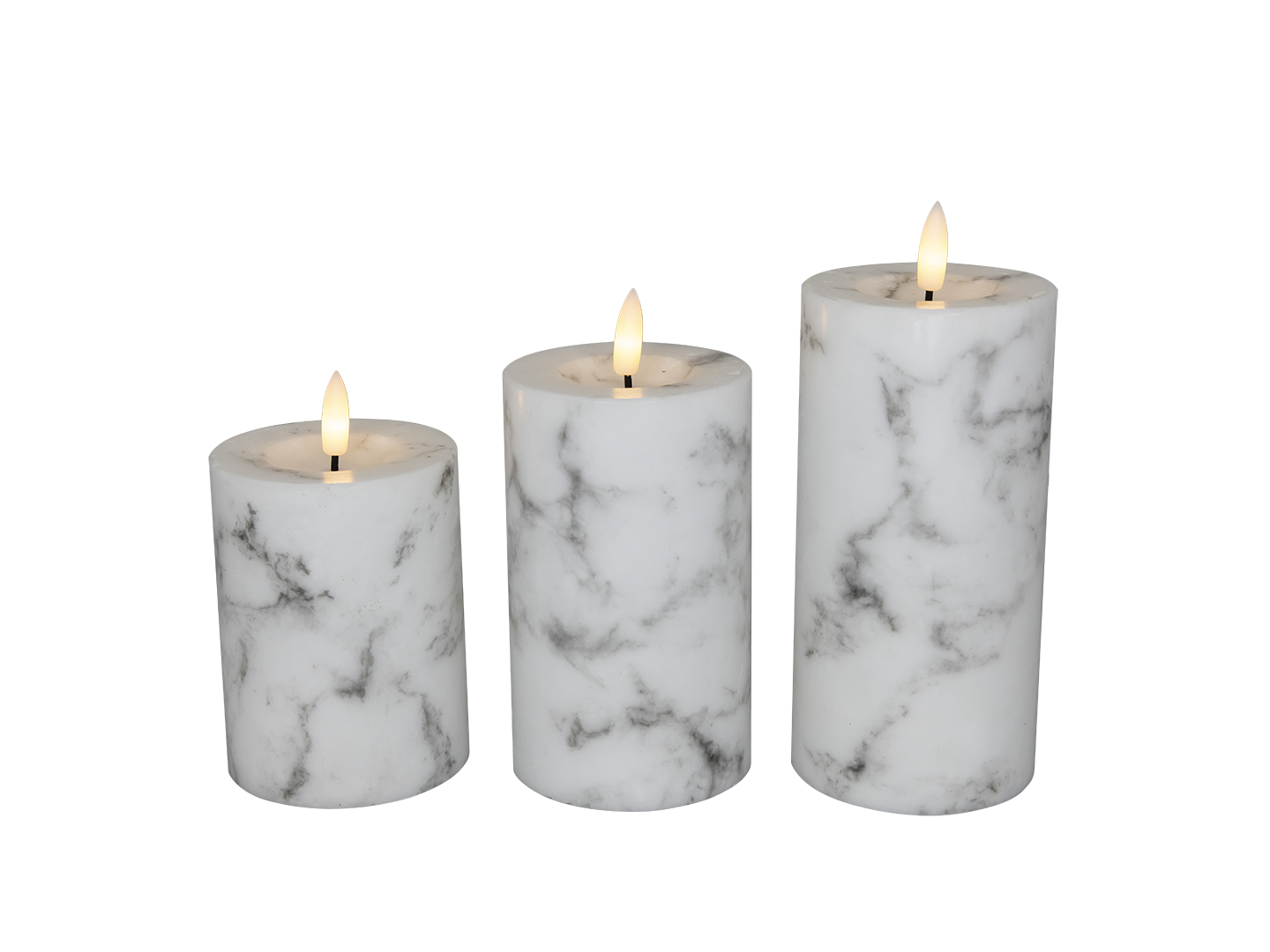 LED bloklys, hvid marmor, 3 pak inkl. fjernbetjening