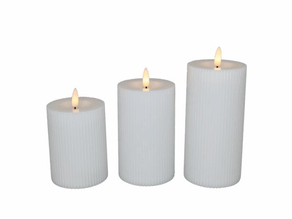LED bloklys, hvid rillet, 3 pak inkl. fjernbetjening