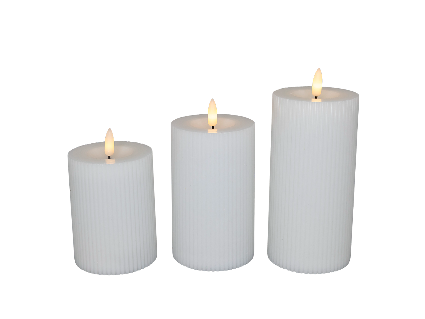 LED bloklys, hvid rillet, 3 pak inkl. fjernbetjening