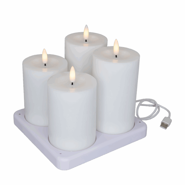 LED bloklys, hvid, 4 stk, genopladelige