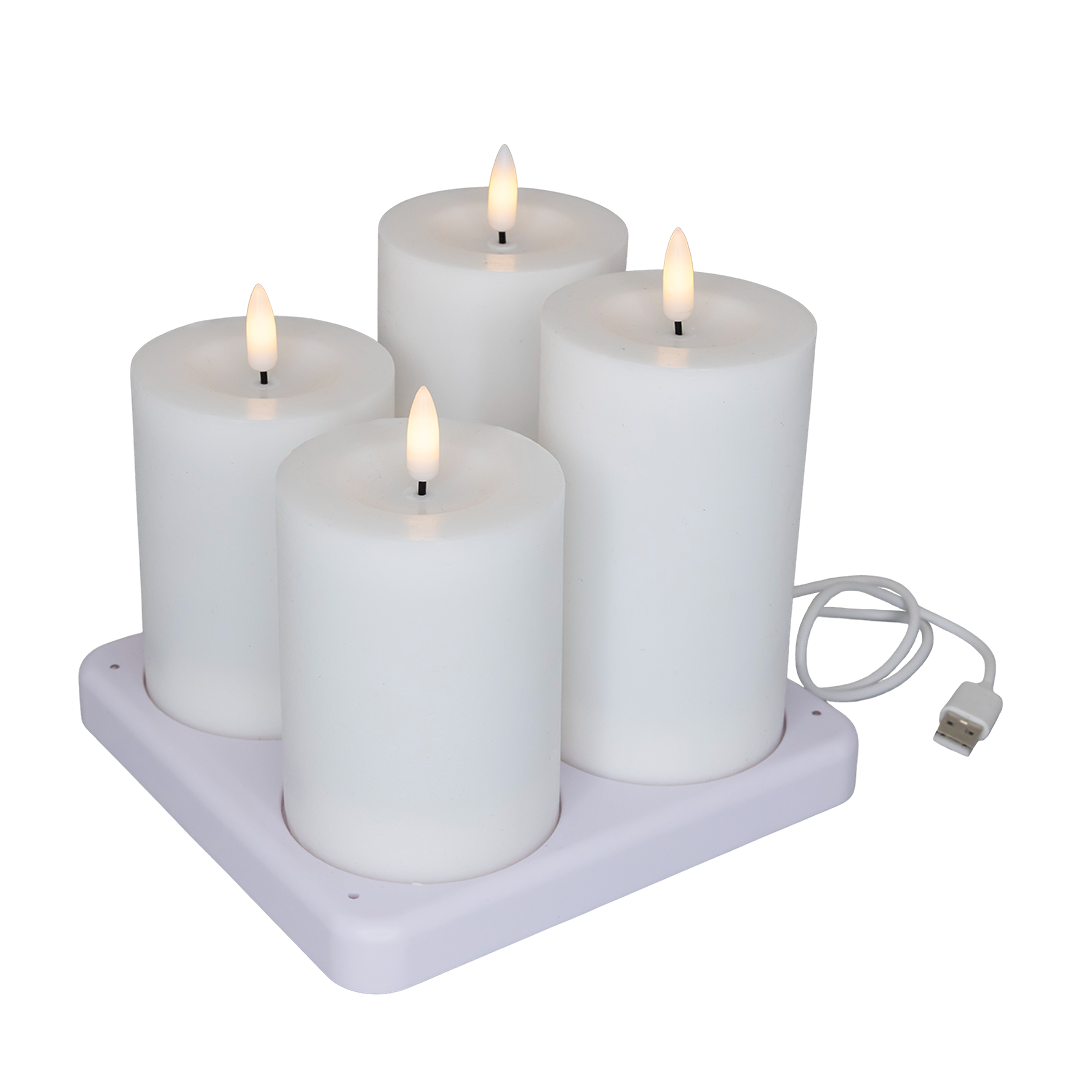 LED bloklys, hvid, 4 stk, genopladelige