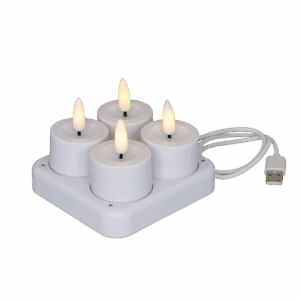 LED fyrfadslys, hvid, 4 stk, genopladelige