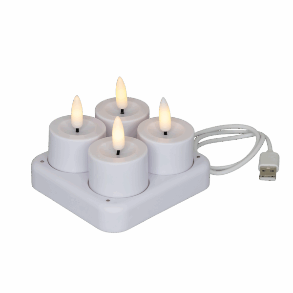 LED fyrfadslys, hvid, 4 stk, genopladelige