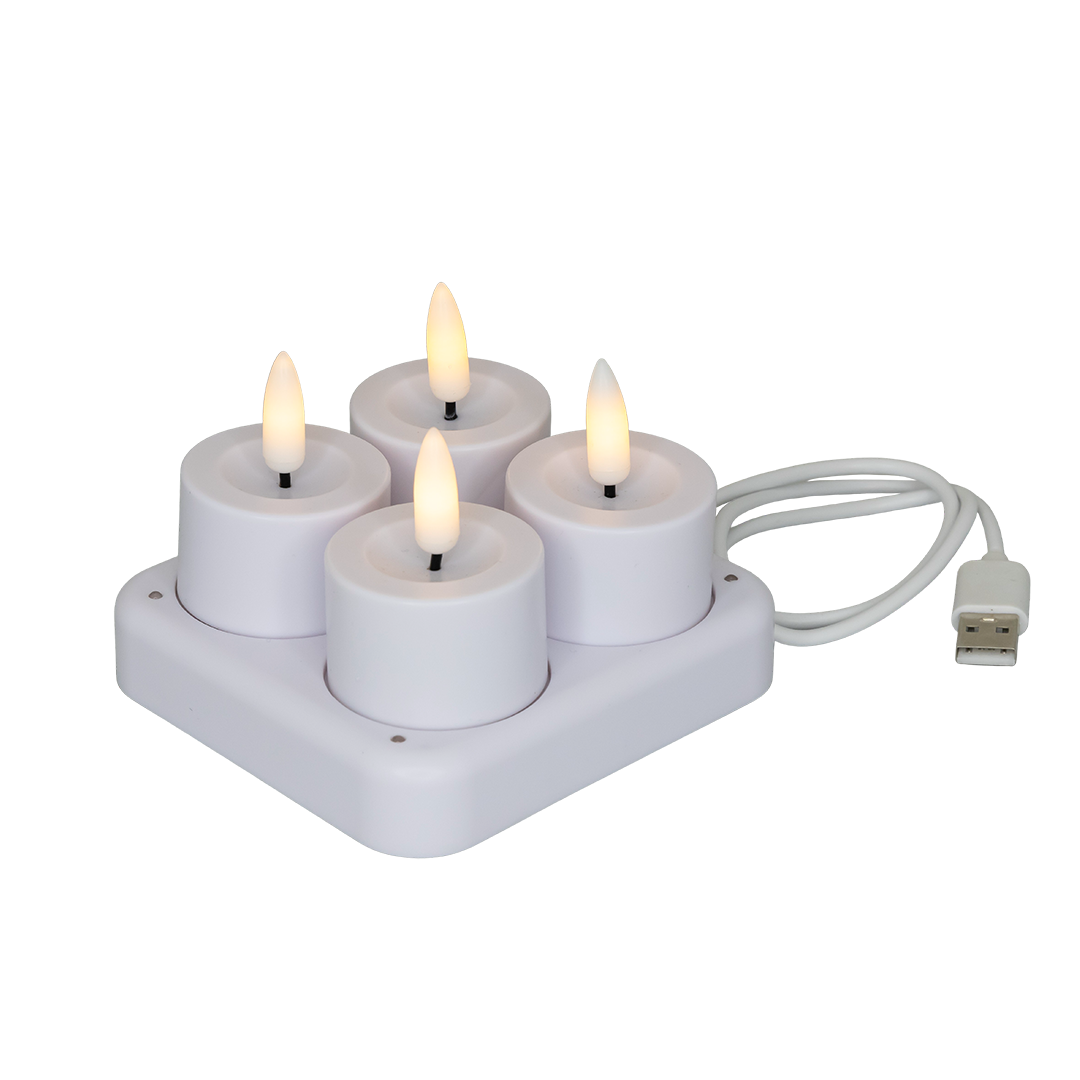 LED fyrfadslys, hvid, 4 stk, genopladelige