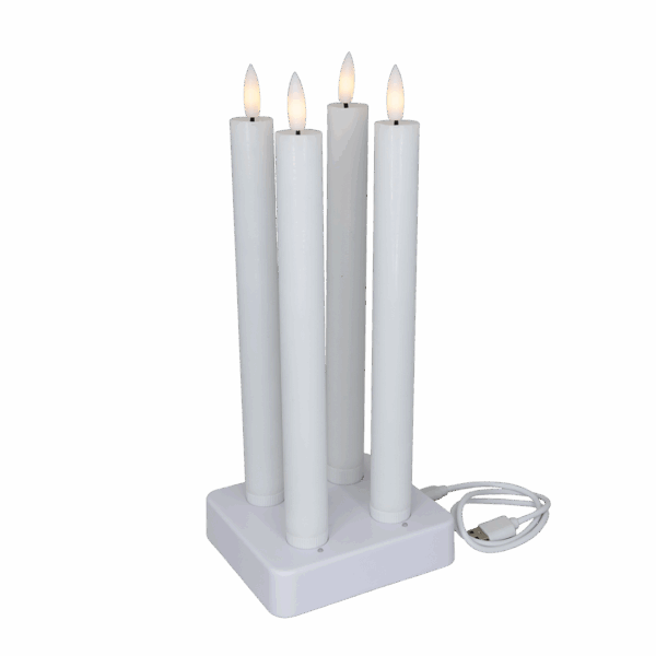 LED kronelys, hvid, 4 stk, genopladelige