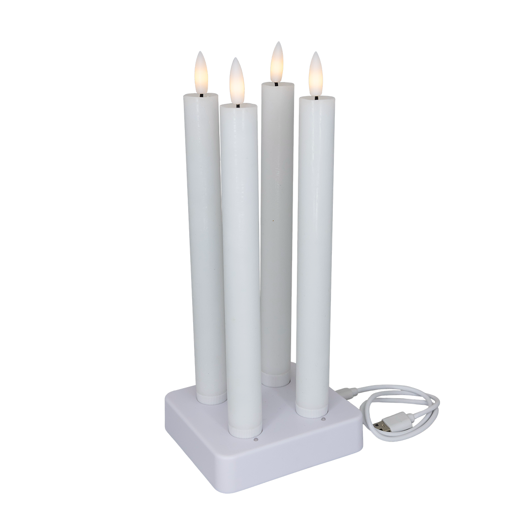 LED kronelys, hvid, 4 stk, genopladelige
