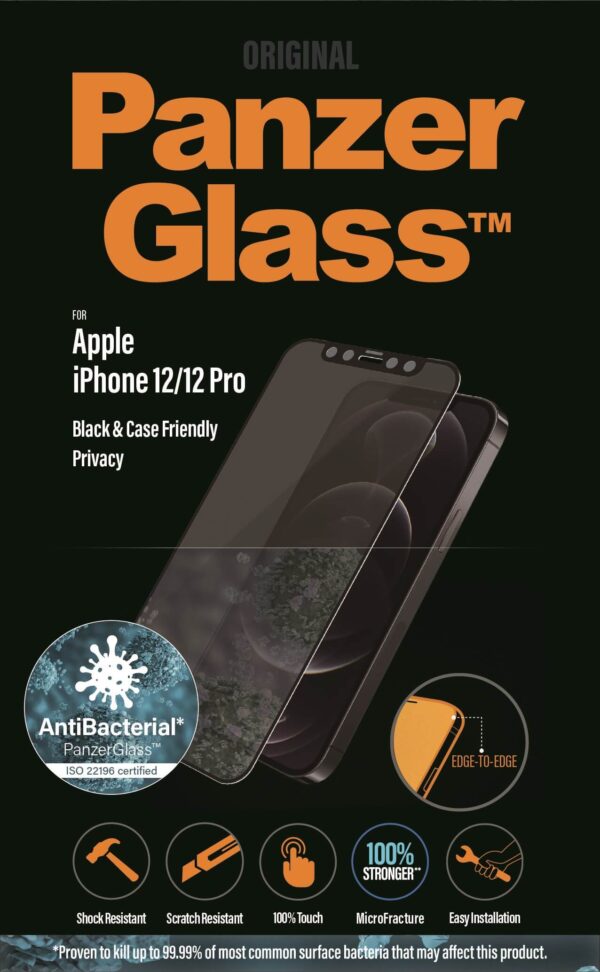 PanzerGlass skærmbeskyttelse iPhone 12/12 Pro - Privacy, sort