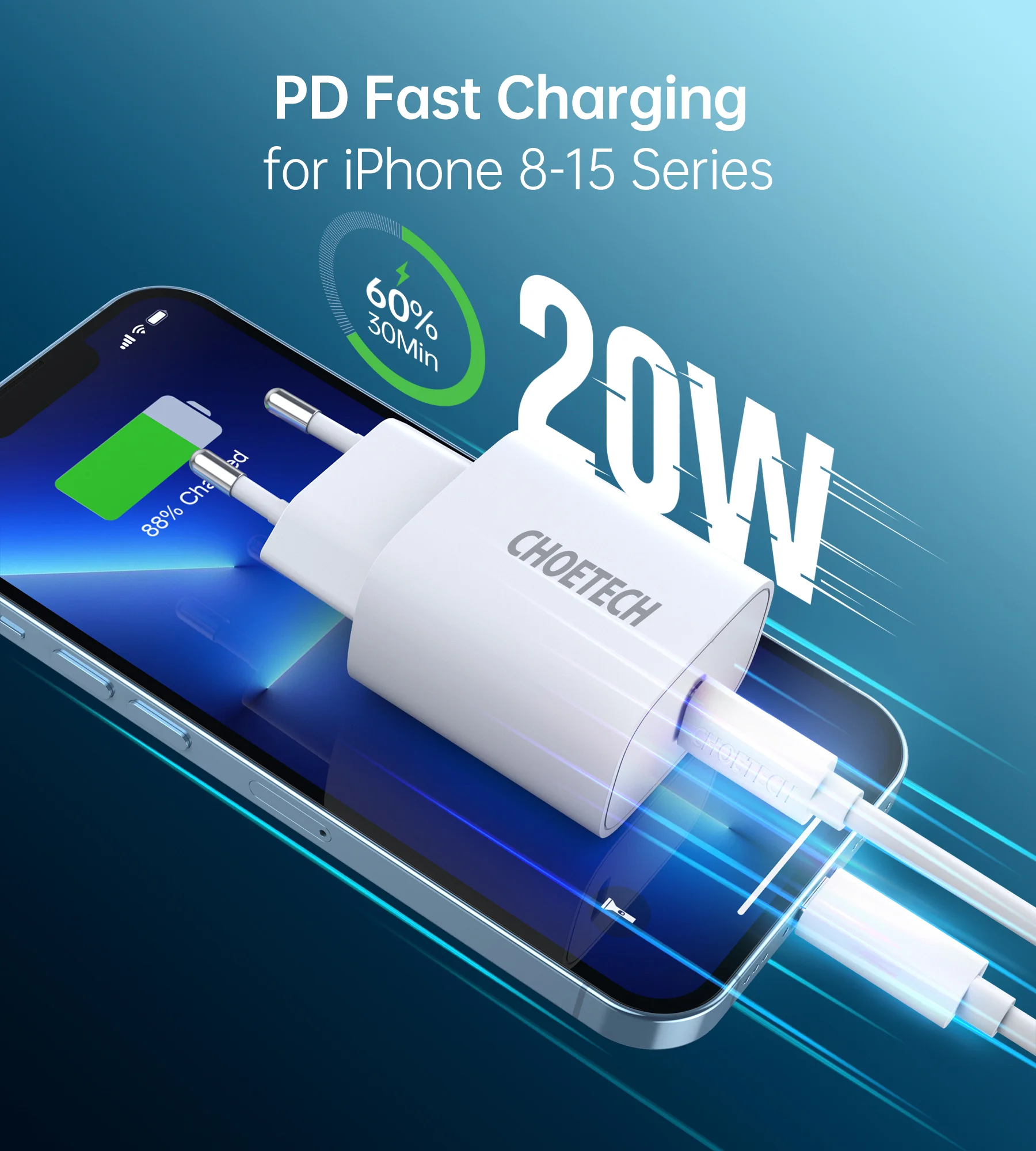 Choetech USB-C PD vægoplader, 20W, hvid