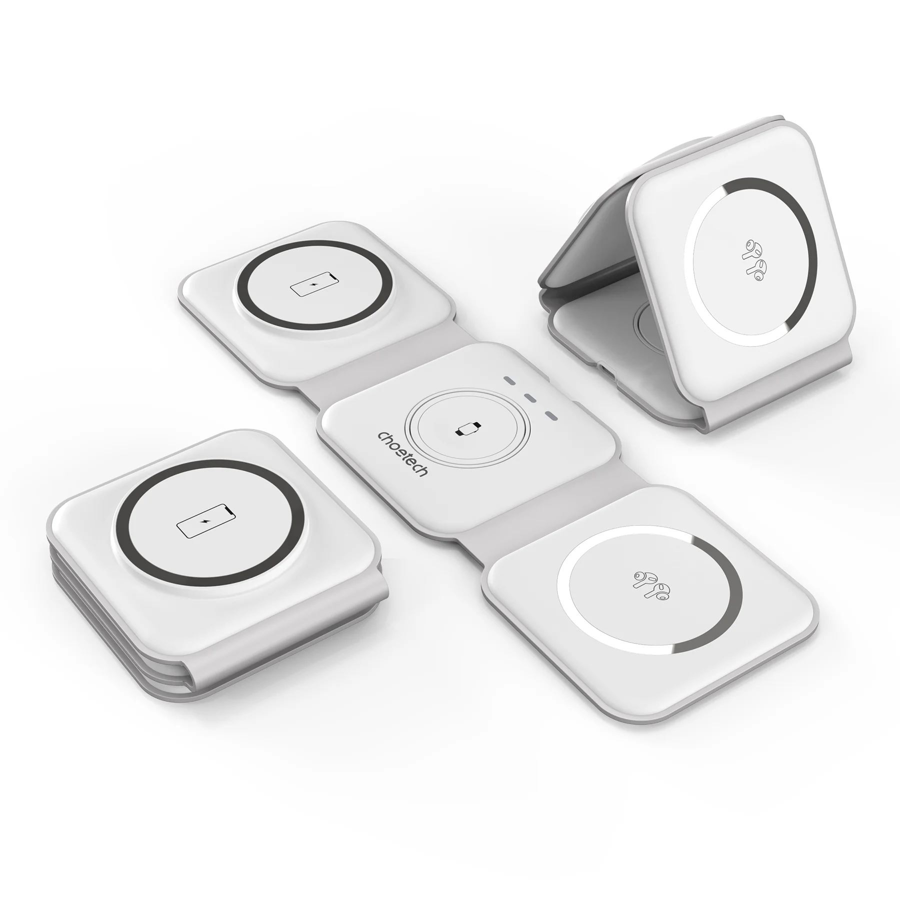 Choetech trådløs magnetisk oplader 3-i-1, foldbar, hvid
