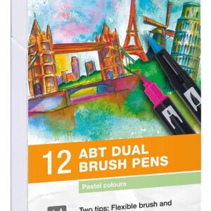 Tombow ABT Dual Brush 12P-2 Pastel, 12 stk, tusch med dobbeltspids