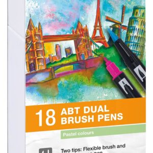 Tombow ABT Dual Brush 18P-5 Pastel, 18 stk, tusch med dobbeltspids