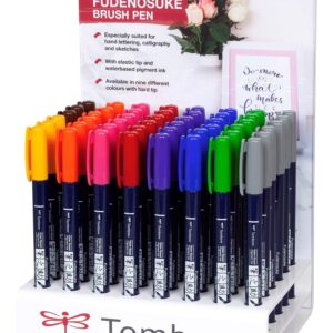 Tombow Fudenosuke Brush Pen, Hård Spids, 48 stk, Assorterede farver (Med Display)