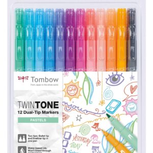 Tombow TwinTone Tusch med Dobbeltspids, 12 stk, Pastel