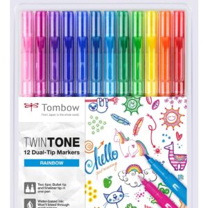 Tombow TwinTone Tusch med Dobbeltspids, 12 stk, Regnbue