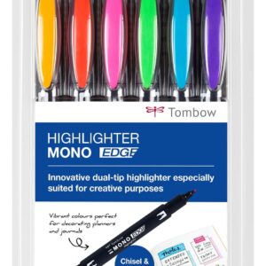 Tombow Overstregningspen MONO Edge Sæt, ass. farver, 6 stk, dobbeltspids