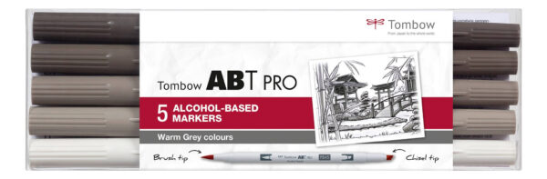 Tombow Marker ABT PRO Tusch med Dobbeltspids, 5 stk, Varm Grå