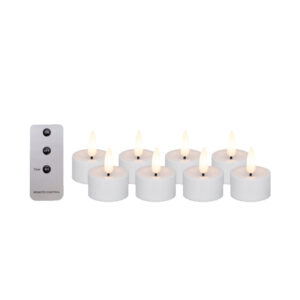 LED fyrfadslys, hvid, 8 stk. inkl. fjernbetjening