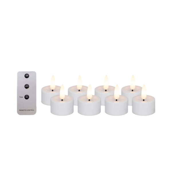 LED fyrfadslys, hvid, 8 stk. inkl. fjernbetjening