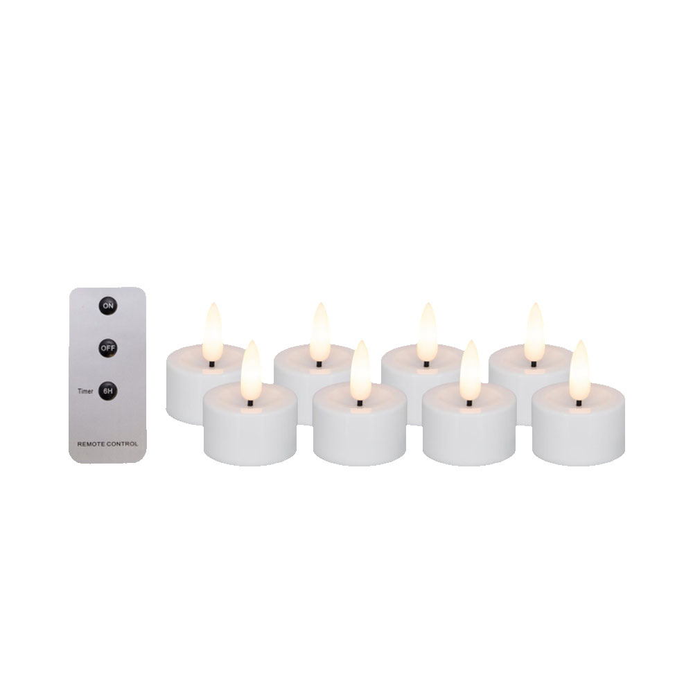 LED fyrfadslys, hvid, 8 stk. inkl. fjernbetjening