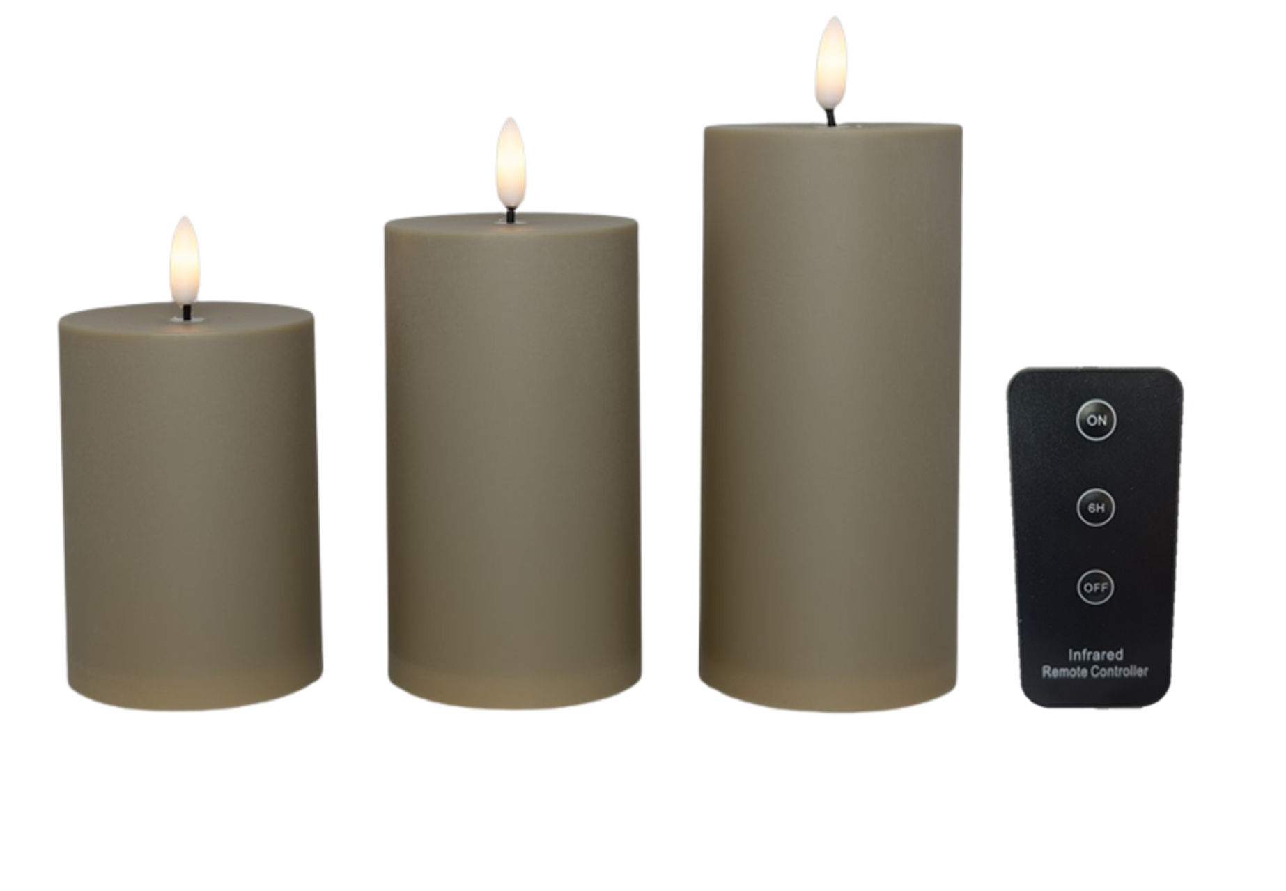 LED bloklys -udendørs, sand, 3 stk. inkl. fjernbetjening