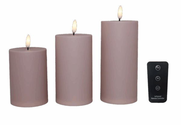LED bloklys - udendørs, rosa, 3 stk. inkl. fjernbetjening